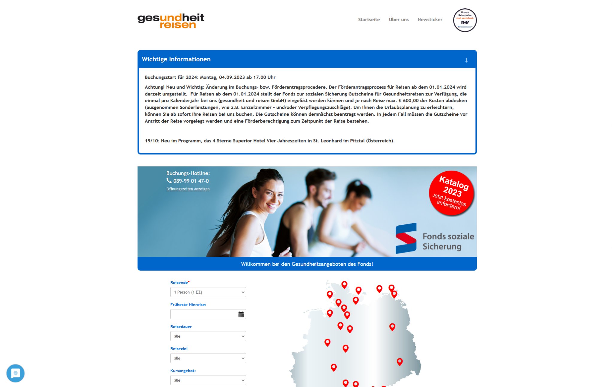 Projektansicht Gesundheitsreisen Portal